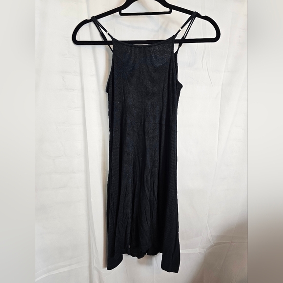 Good Luck Girl Black Ribbed Spaghetti Strap Button Down Dress Size Medium NWOT - Picture 3 of 4